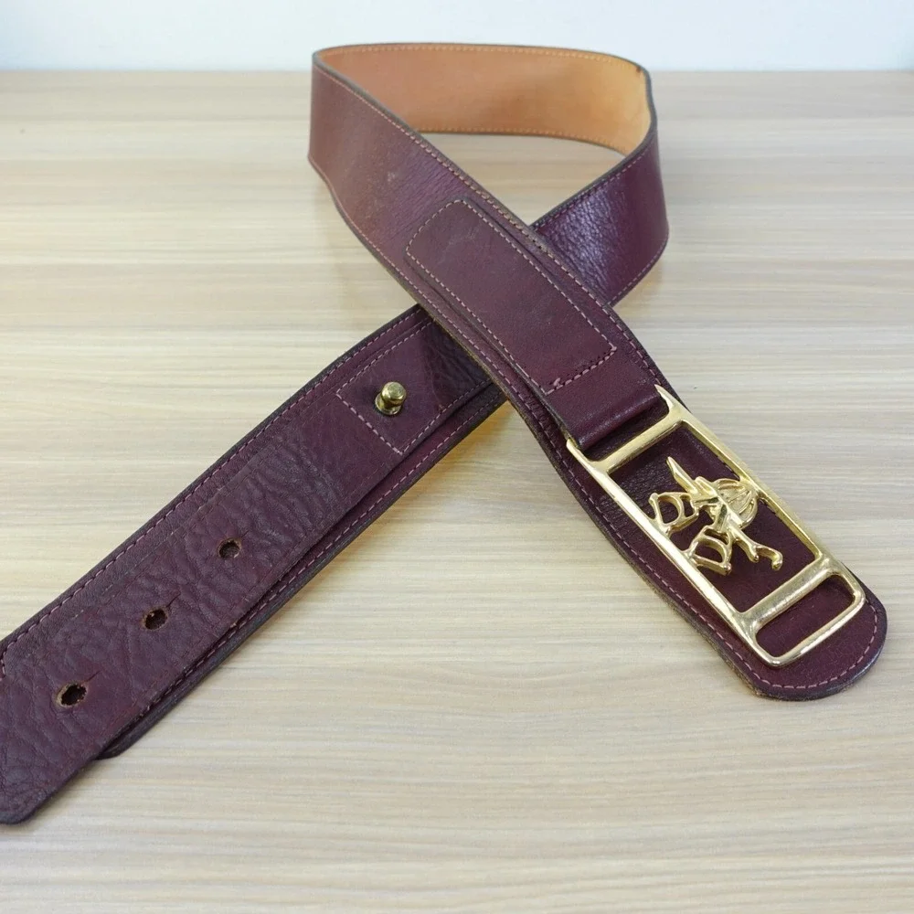 90s VINTAGE Talbots Belt Womens Medium Leather Gold Dress Western Logo Holiday